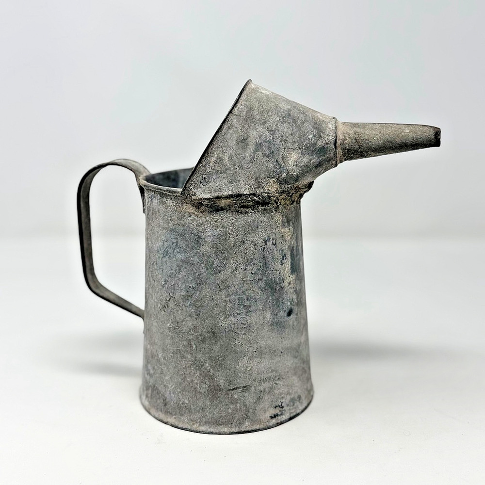 Vintage Galvanized Metal Oil Pitcher Pouring Can Funnel Spout 1 Quart